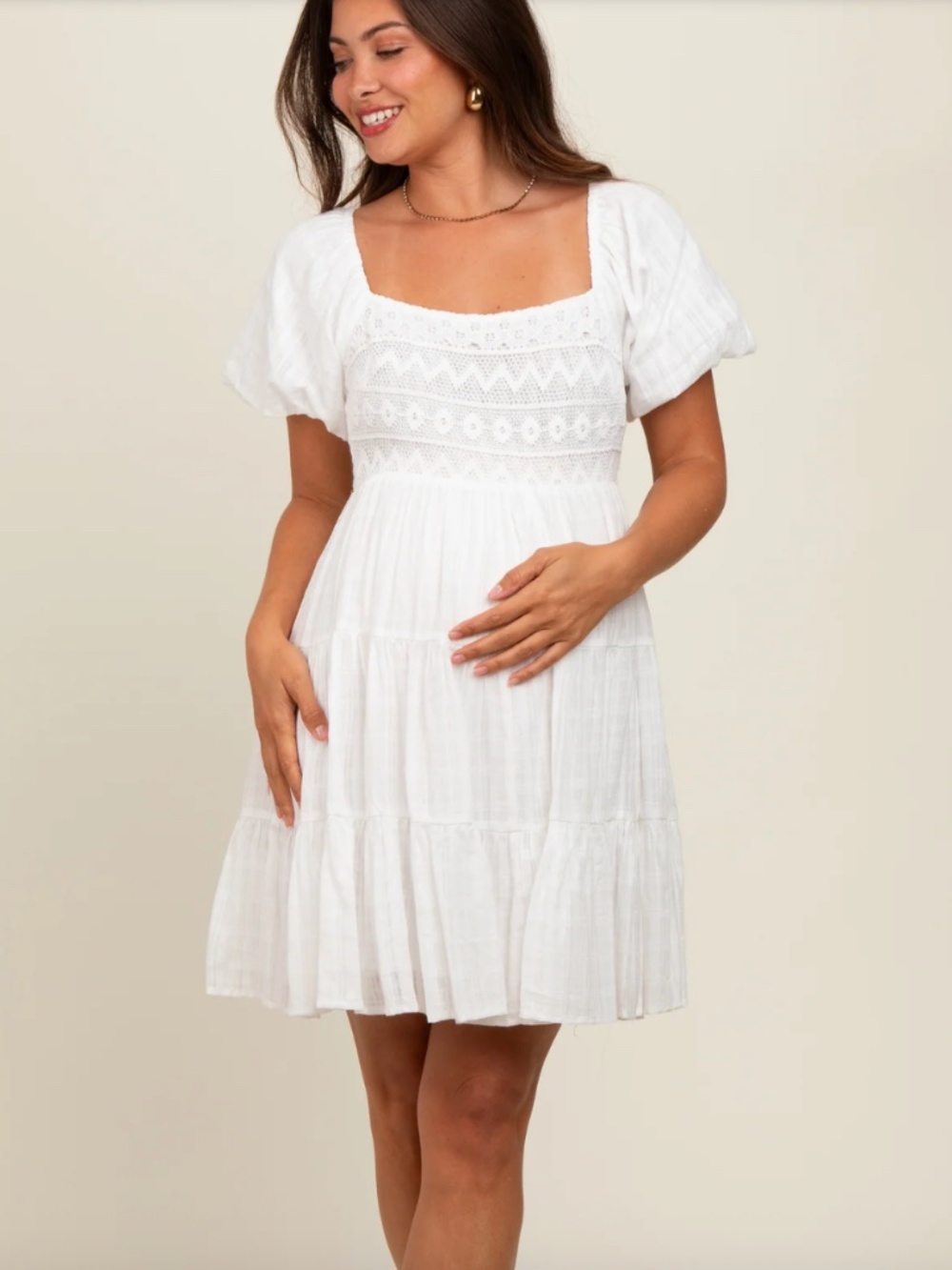 PinkBlush White Crochet Tiered Maternity Dress